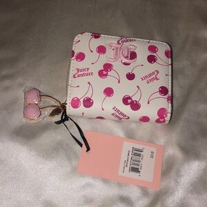 Juicy Couture White Multi White Cherry On Top Small Zip Around Bifold Wallet NWT